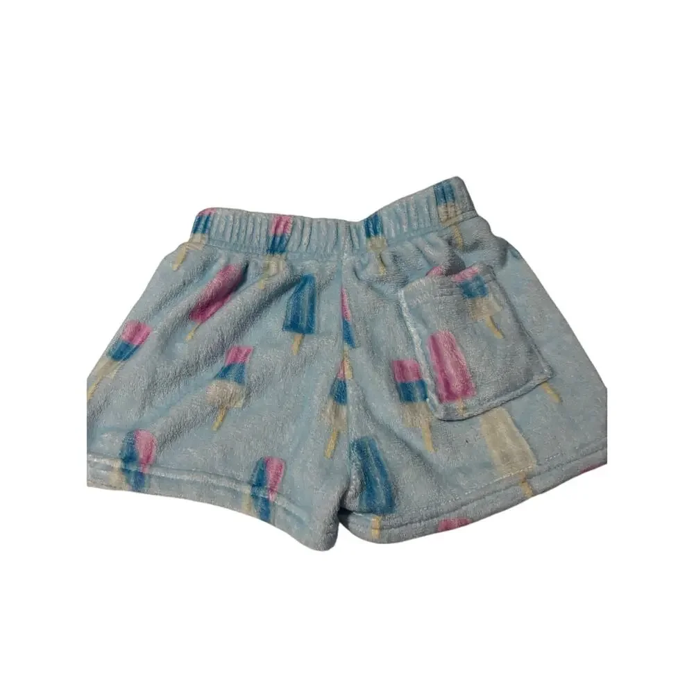 Iscream S 6-8 fleece pajama shorts elastic waist light blue popsicle theme euc